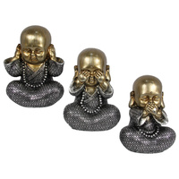 16cm Fat Buddha Monk Figurine in Hear, Speak, See No Evil Poses