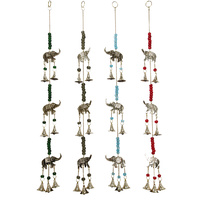 60cm Hanging Brass Bell Wind Chime with Elephants & Beads