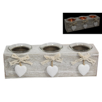 25cm Shabby Chic Triple Candle Holder Decor Tealight Boho Hearts