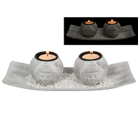 New 1pce 26CM Twin Buddha Ball Tea Light Candle Holder w/ White Pebbles and Tray