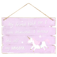 NEW 1pce 30cm Purple Unicorn Wording Plaque Cute Wall Hanging Gift