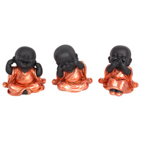 20cm Bronze Robed Cute Fat Buddha Monk in See, Speak, Hear No Evil Pose