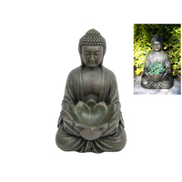 36cm Buddha with Lotus Bowl, Antique Look Resin