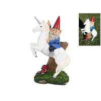 New 1pce GardenGnome / Santa Riding Rearing White Unicorn Resin Garden Ornament 36cm
