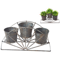 55cm Triple Pot Holder in Metal Vintage Wagon Wheel Decor