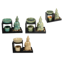 1pce 12cm Ceramic Oil Burner Set with Buddha in Garden