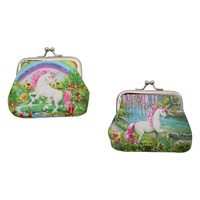 New 1pce 10CM Unicorn Purse 10cm x 8.5cm with Rainbow & Rainforest Design