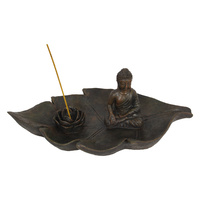 40cm Buddha Zen Incense Holder on Leaf Garden Style