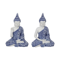23cm Blue Willow Rulai Buddha, Meditating Design