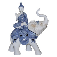1pce 24cm Blue Willow Buddha Riding Elephant Statue