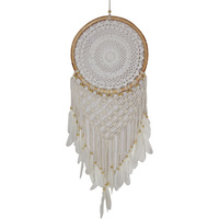 1pce 32cm Rattan White Dream Catcher With Feathers & Beads Boho