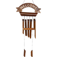 1pce 90cm Bamboo Windchime 5 Tubes with Welcome Sign Soft Tone Sound