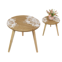 1pce 40cm Round Wooden Table with White Mandala Boho Print Legs
