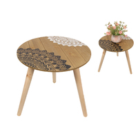 1pce 40cm Round Wooden Table with Black/White Mandala Boho Print Legs