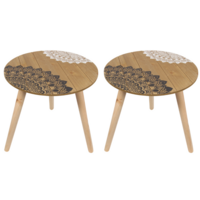 Pair of 40cm Round Bedside Tables Black/White Mandala Boho Print Legs