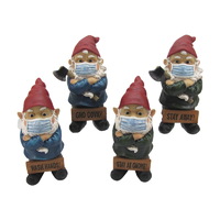 4x Gnomes Set with Face Mask Funny Saying 25cm Resin Outdoor Garden Decor