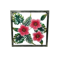 46cm Hibiscus Flower Framed Metal Wall Art Beautiful Pink Coloured