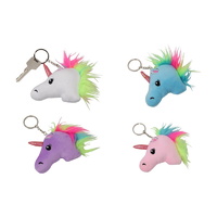 New 1pce 10cm Unicorn Head Plush Key Ring 4 Assorted Rainbow