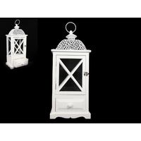 White Lantern Wooden with Metal Roof Candle Holder Indoors or Outdoors
