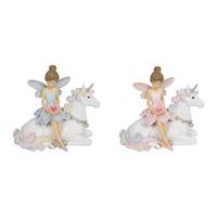18cm Fairy Princess Resting on Unicorn Figurine, Fairy Garden Collectable