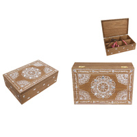 24cm Boho Style Wooden Trinket Box with Mandala Print & Jewels