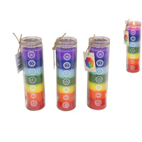 New 1pce 20cm x 5.5cm Glass Chakra Candle Layered Rainbow Colours Not Scented