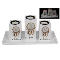 28cm Follow Your Dreams Tealight Candle Holder Set w/ Dream Catcher Print
