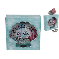 New 1pce 15x15cm MDF Beach House Themed Money Box