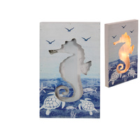 27cm Light Up Seahorse Silhouette Plaque, Beach House Nautical Style