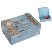New 1pce 11x16cm Beach Themed Starfish MDF Trinket Box w/ shell and rope