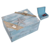New 1pce 20x15cm Beach Themed Starfish MDF Trinket Box w/ shell and rope