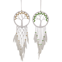 NEW 1PCE 22CM BEADED MACRAME TREE OF LIFE NATURAL OR GREEN BEADS 2 ASS