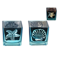 New 1pce 8cm Blue Square Glass Tealight (tea light) Holder