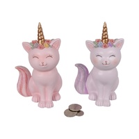 New 1pce 19cm Cat Unicorn Money Box Resin 2 Assorted Colours