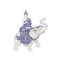 48cm Blue Willow Buddha on Elephant Indoor / Outoor Statue / Orniment