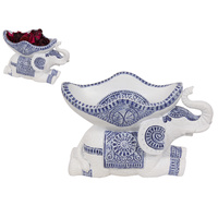 16cm Willow Sitting Elephant Decor Bowl Made of Resin Blue