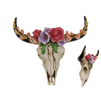 30cm Floral Artificial Cow Skull, Realistic Wall Hanging, BoHo Theme
