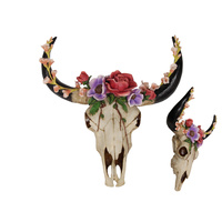 45cm Resin Floral Featured Cow Skull, Realistic Wall Hanging, Boho Style
