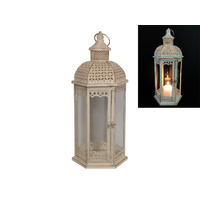 New 50cm Hexagon Shaped Lantern Cream w/ Antique Like Gold Brush Finish