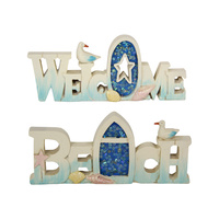 New 1 Pce 20cm Welcome and Beach Sign Resin with Crackle Glass Effect