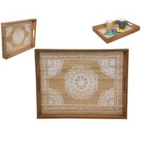 40cm Bohemian Style Wooden Serving Tray with Mandala Gem Detailing