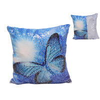 New 40x40cm Sequinned Blue Butterfly Cushion