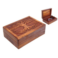 1pce 18cm Tree of Life Carved Wooden Jewellery / Trinket Box