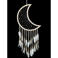 97cm Moon Dream Catcher White Boho Beads & Feathers