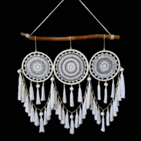 1pce 85cm Driftwood Triple Dream Catcher Macrame Boho Dark Wood