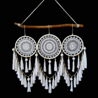 85cm Driftwood Triple Dream Catcher Macrame Boho Dark Wood