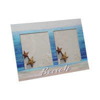 Beach Themed Photo Frame 29x21cm Dual Pictures with Starfish Motif Blue Colouring