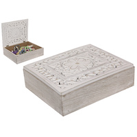 New 1pce 24cm Filigree Carved Trinket Box Shabby White Decor