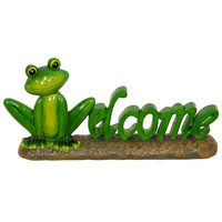 New 1pce 28cm Welcome Frog on Rock Garden Decor Green