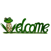 New 1pce 58cm Metal Welcome Frog on Stand Display Green Garden Cute